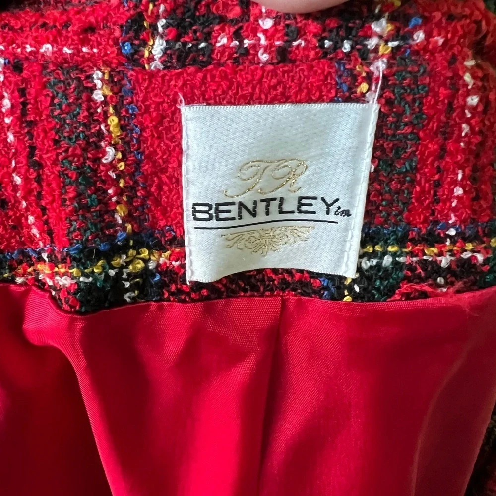 TR Bentley Womens Red Plaid Vintage Tweed Blazer‎ Jacket 12